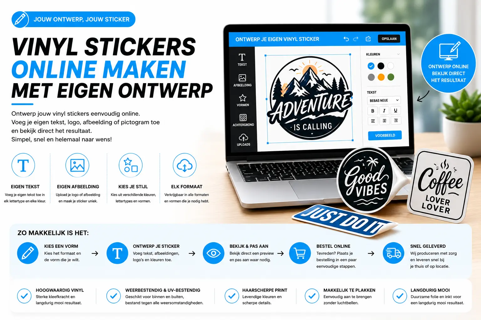 Vinyl stickers ontwerpen voor bedrijf - Gratis online ontwerptool voor zakelijke vinyl stickers met eigen logo