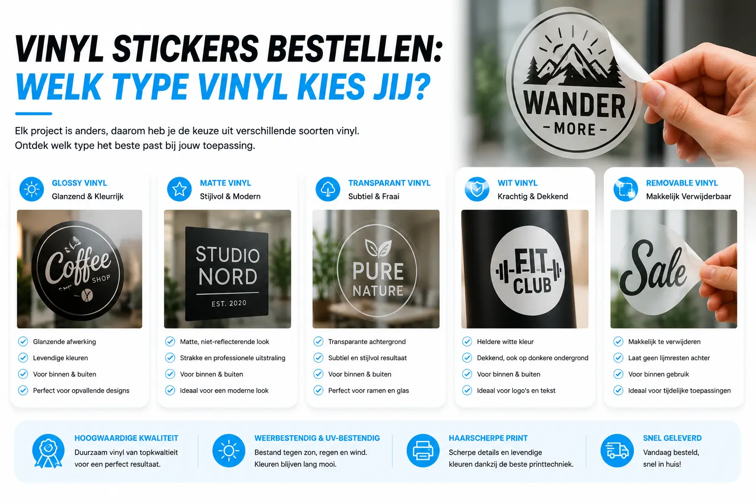 Vinyl sticker soorten voor bedrijven - Glans, mat, transparant en die-cut vinyl stickers ontwerpen voor zakelijk gebruik